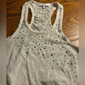 Mystree Gray Ribbed Embellished Tank Top